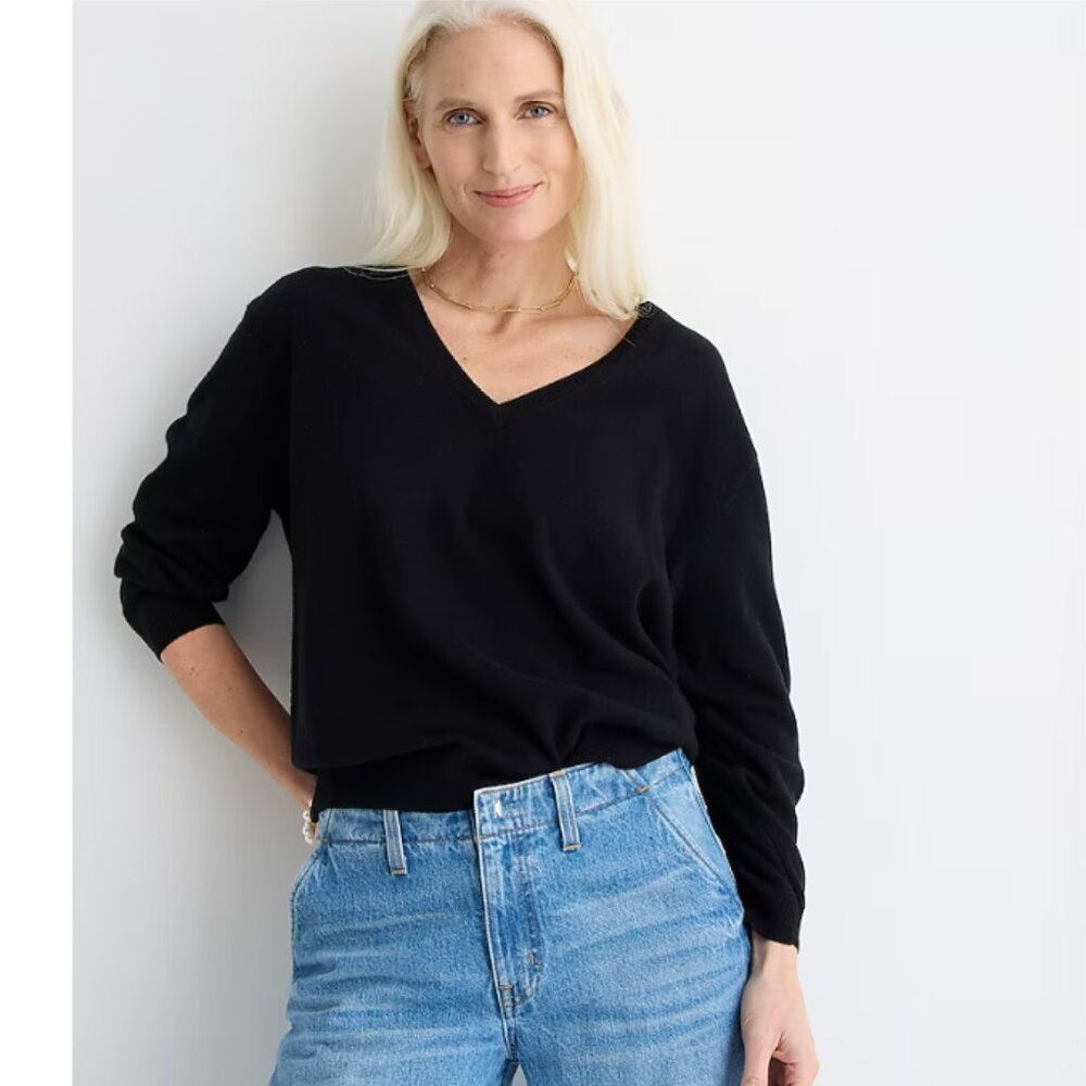 J. Crew Cashmere relaxed V-neck sweater, NWT, Small, Black